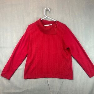 Vintage Alfred Dunner Red Open button up Cowl Neck Cable Knit Sweater Size Large